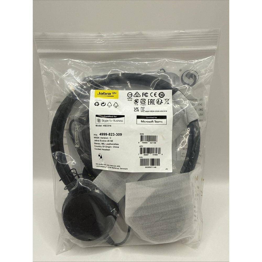 Jabra Evolve‎ 20 SE: Dual Upgraded Earpiece Full Headset w/ Boom Mic (HSC016)